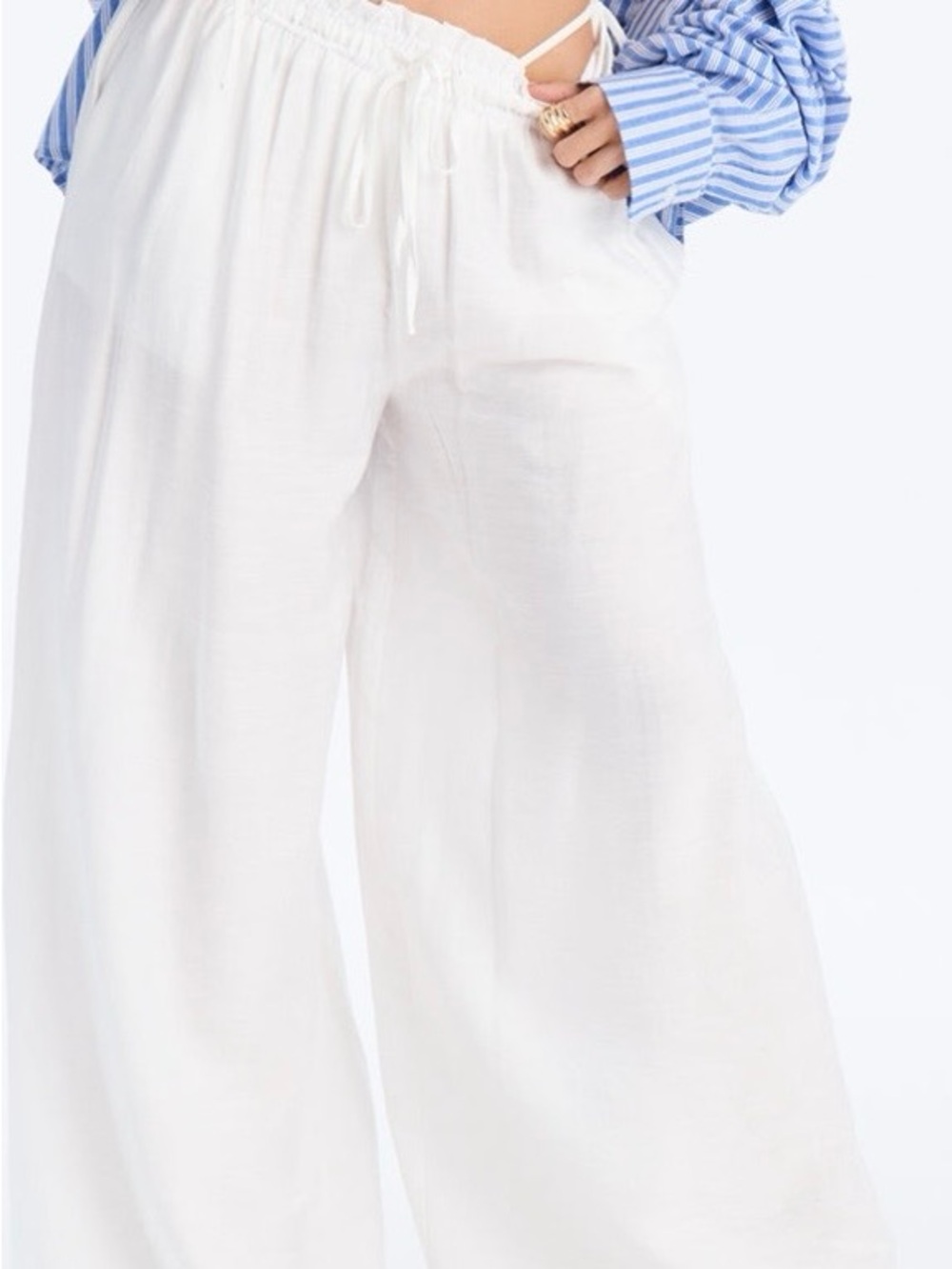 Fashion Nova White Wide-Leg Drawstring Pants